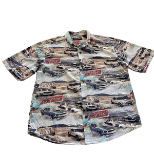 Newport Blue Men's Size L Ford Mustang Camp Short Sleeve Button Down Shirt EUC